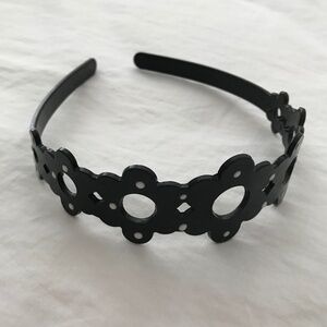 Girl's Flower Headband Black White Polka Dot